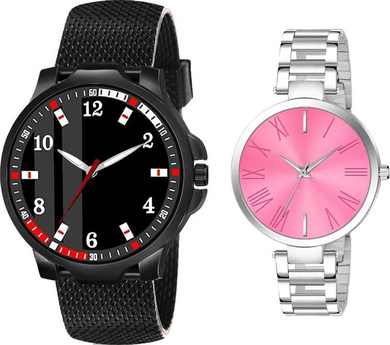 Black And Silver Color Men And Women Analog Watch - For Couple Cpl017