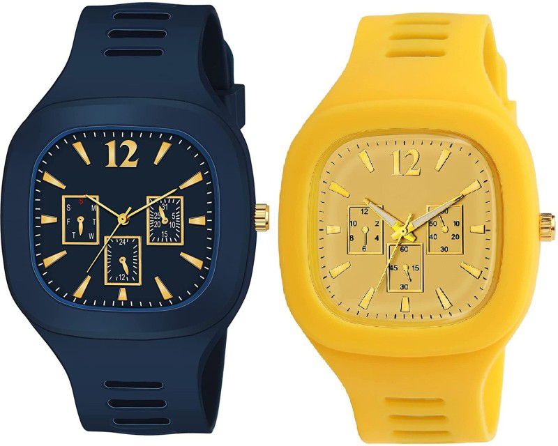 Analog Watch - For Boys AMC-2 2022 LATEST DESIGN ANALOG BEST LOOKING BLUE & YELLOW WATCH FOR MENS & BOYS