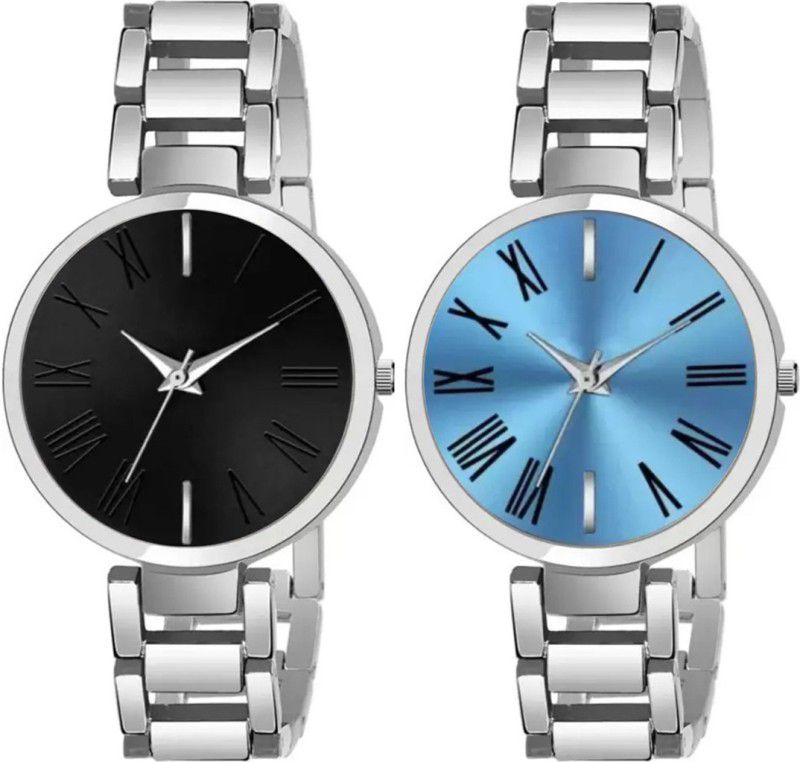 Analog Watch - For Women BLACK & BLUE Dial & Stainless Steel Stylish COMBO