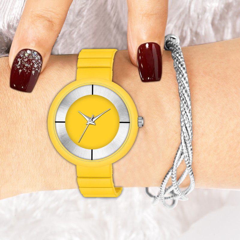 Designer Fashion Wrist Analog Watch - For Girls New Fashion Yellow&Silver Dial With Yellow Metal Strap For Girl& Women