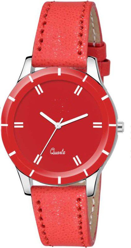 Stylish leather cut Glass RED Dial RED STRAP Color Girls Stylish Cut Glass watch for For GIRLS and women watch Analog Watch - For Women Red Dial Stylish strap SKy Analog Watch - For Girls