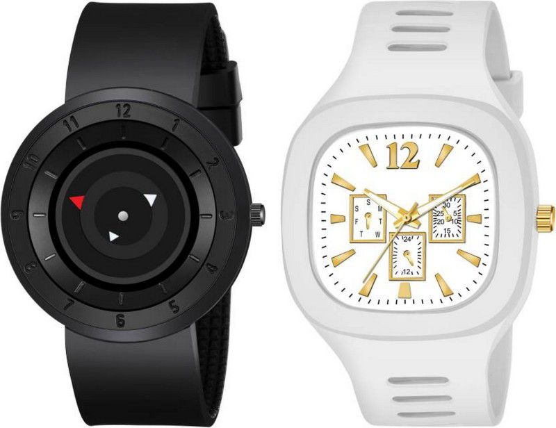 Analog Watch - For Boys New Combo Of Arrow Black & White Silicone Strap