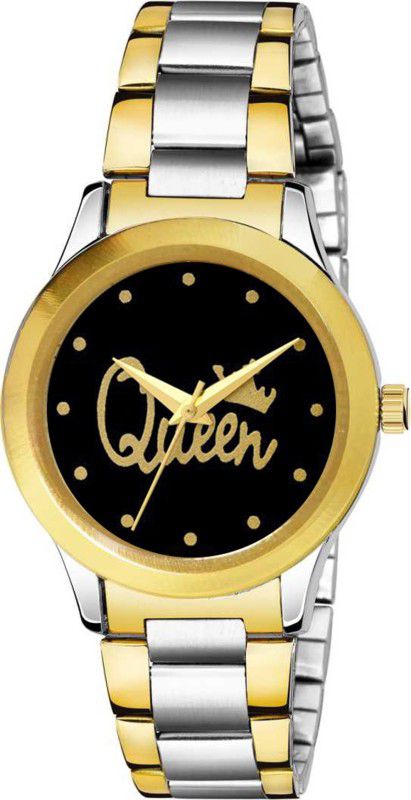 Designer Fashion Wrist Analog Watch - For Men Gold Kata black Dial Queen Women Gp Silver&Gold Strap For Women