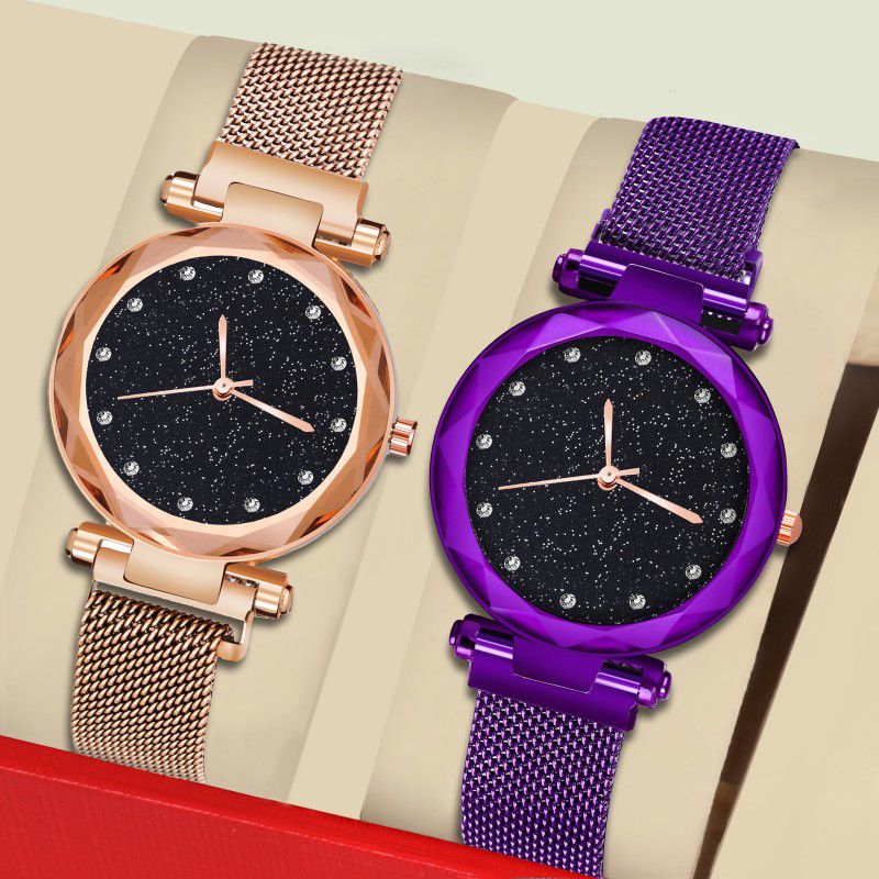 New Combo Of Rosegold and Purple color Magnet watch for Women's watch for girls Analog Watch - For Women GOLDEN Era