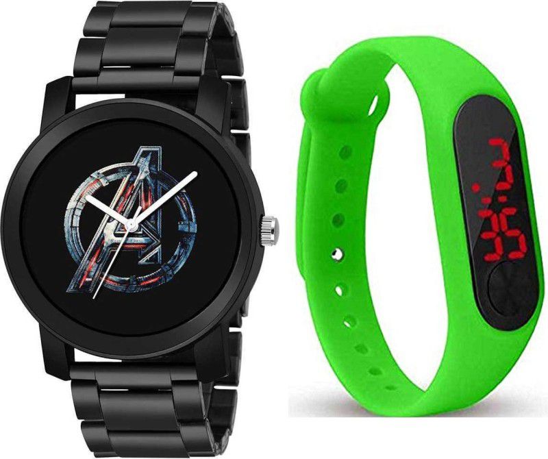 Analog Watch - For Men Avengers Latest Design Black Color Metal Belt and digital Watch for Boys