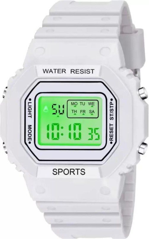 New Generation Black LED Display Top Latest Design In Market Digital Watch - For Boys & Girls Grey Chronograph With Led Back Light White Strap Digital Watch