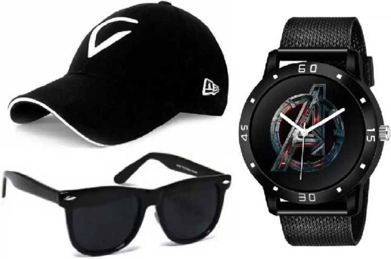 Analog Watch - For Boys BRAND = A new combo pack of 03 stylish dial watch + stylish sport baseball cap + stylish wayfarer sunglass for men's and boy's Cap (Pack of 3)