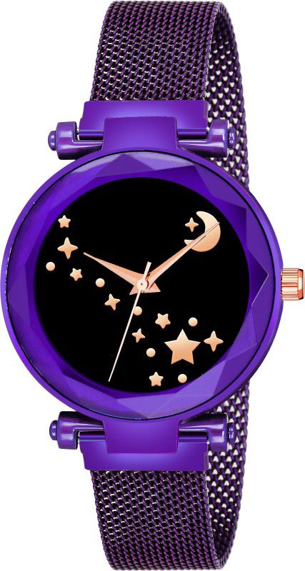 Designer Fashion Wrist Analog Watch - For Girls New Fashion Idaka Chand Black dial Purple Maganet Strap For Girl
