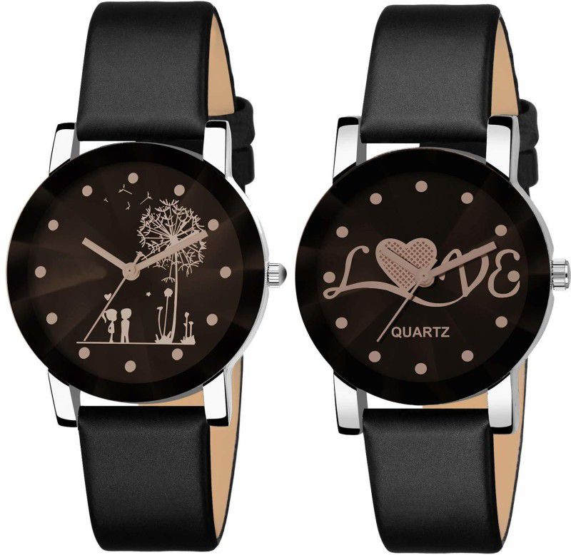 Quartz Movement Analogue Display Multicolor Dial and Leather Strap Women's Watch-Combo of 2 Analog Watch - For Women 508-511
