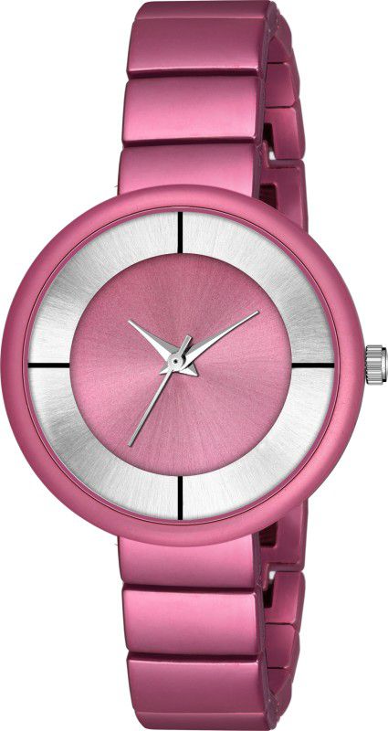 Designer Fashion Wrist Analog Watch - For Girls New Fashion Dark Pink&Silver Dial With DarkPink Metal Strap For Girl& Women