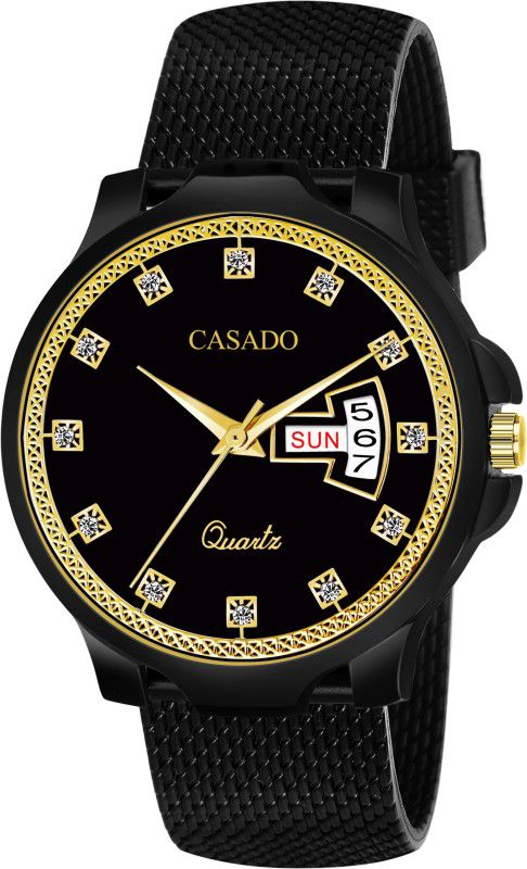 Diamond Studded | All Black | Gold Tone | Trending Day and Date | Silicon Mesh Analog Watch - For Men CSD-618-BLK-G-BLK-S