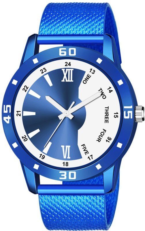 Analog Watch - For Men MEN_543 Blue & White Stylish Dial & Blue PU Belt