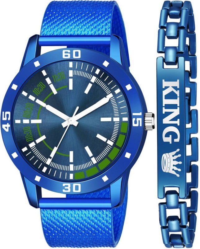 NEW ARRIVAL BLUE KING BRACELET WITH BLUE DIAL AND MESH STRAP SPORTY LOOK ANALOG WITH QUARTZ WATCH FOR MEN Analog Watch - For Boys J_23_K_535