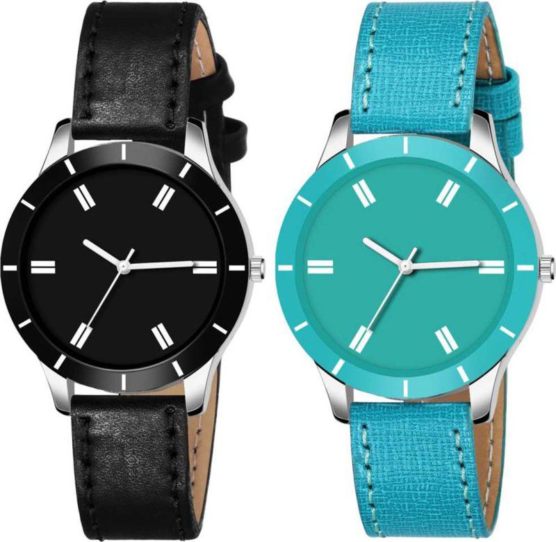 Analog Watch - For Girls .Combo pack of 2 Girls Stylish Cut Glass Black And Blue Watch For Women