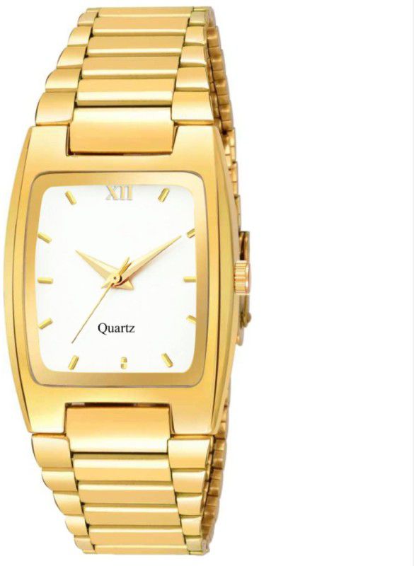 Analog Watch - For Boys New Generation Stylish Design Attracrive White Simple Golden Square Shape