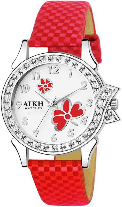 Analog Watch - For Girls Stylish And Fancy Studded And Red Velvet Leather