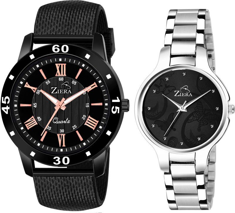 Black sillicon strap and stainless steelMen and Women Analog Watch - For Couple ZR604-Z2005R