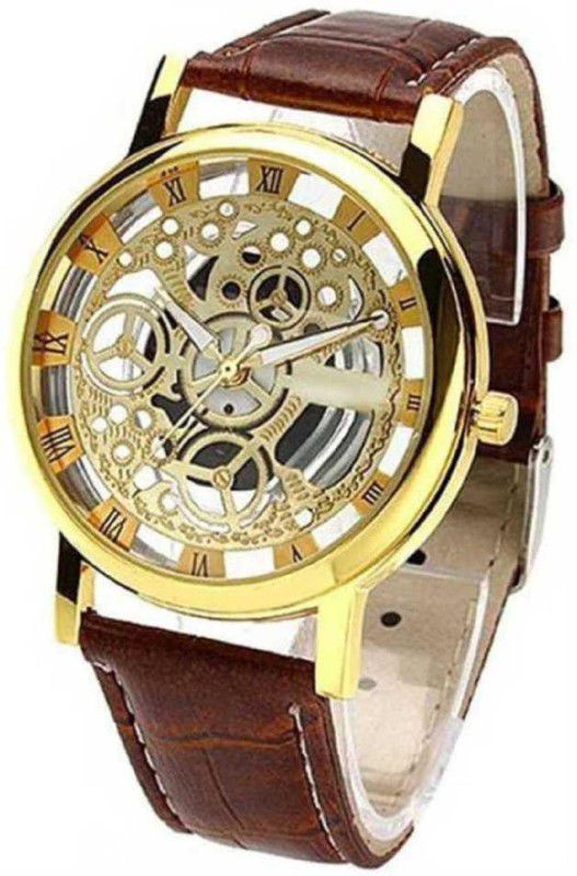 stylish different colored Watch Analog Watch - For Boys New Stylish Formal Unique Gold Dial Brown Leather Strap Analog Watch For Men'S Causal Analog Watch - For Boys
