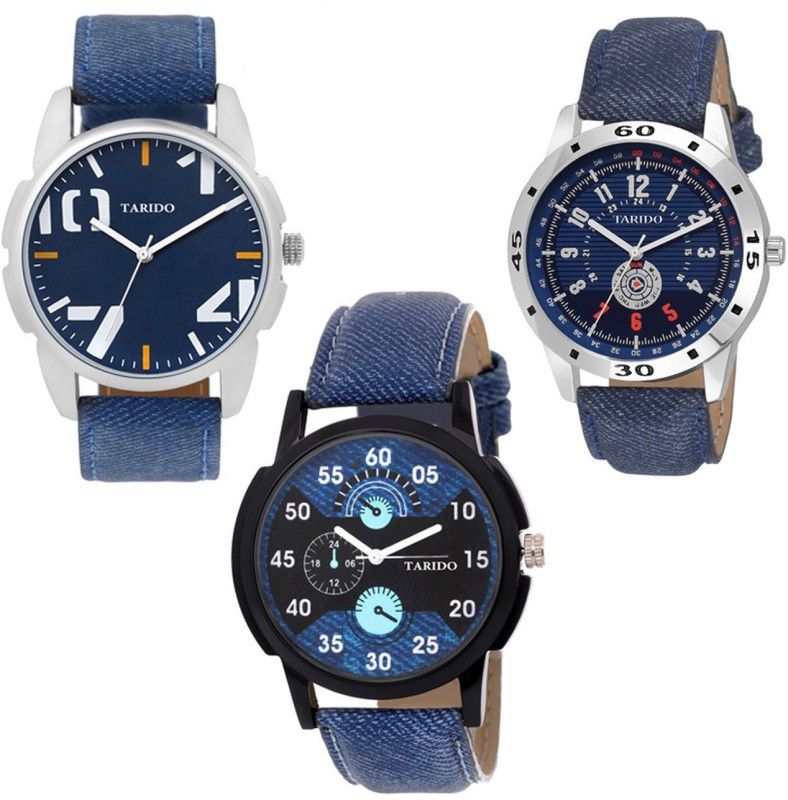 Master piece blue dial blue leather strap analog wrist Analog Watch - For Men Combowatch_003