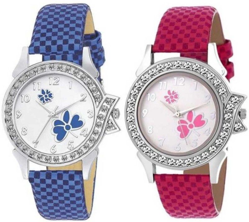 Analog Watch - For Girls AV62 Chex Leather Belt & Flower Dial Watch Combo