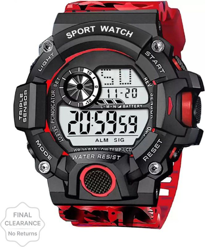 Digital Watch - For Men Brand - A Digital Watch With Square LED Shockproof Multi-Functional Automatic Red Color Army Strap Waterproof Digital Sports Watch for Men's Kids Watch for Boys Watch for Men