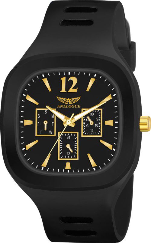 All Black | Imported Silicon Strap | Gold Tone | Branded Premium Quality | Boys Analog Watch - For Men ANLG-461-BLACK-BLACK