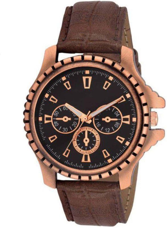 Analog Watch - For Boys MEN_1 BROWN LEATHER BELT NEW ARRIVAL ROUND DIAL ANALOG QUARTZ WATCH FOR MEN