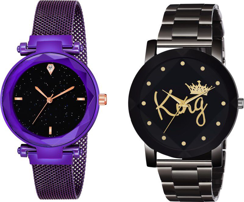 New Fashion Analog Watch - For Men & Women NX_Crystal-King-Chain-men and Luxury Mesh Magnet Buckle Starry Purple 4 Figar