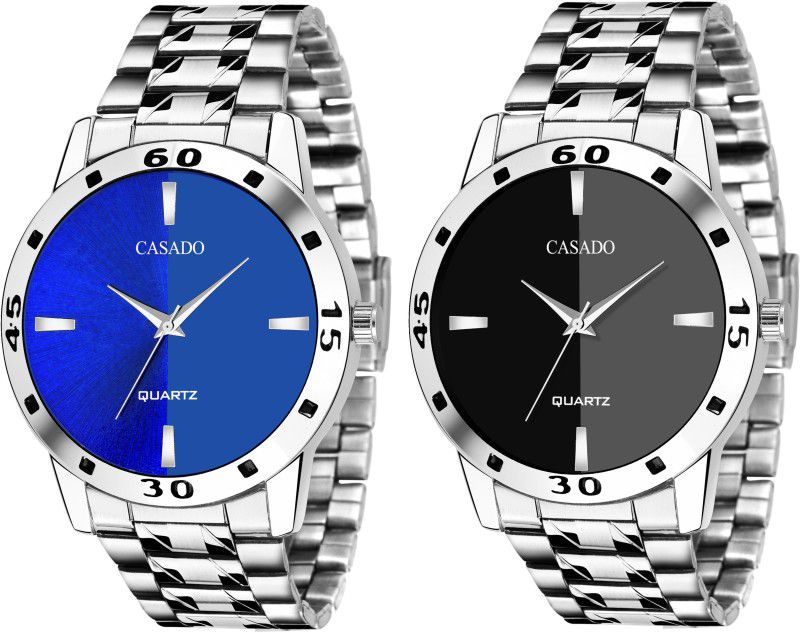 Combo of Two Tone Black And Blue Stainless Steel Series Analog Watch - For Boys 340BLK-340BLU