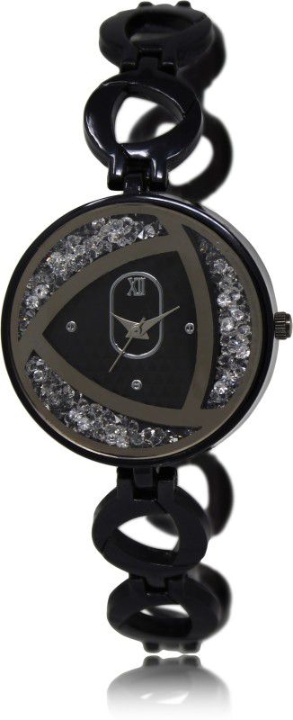 Analog Watch - For Girls New Black Metal with Diamond Dial