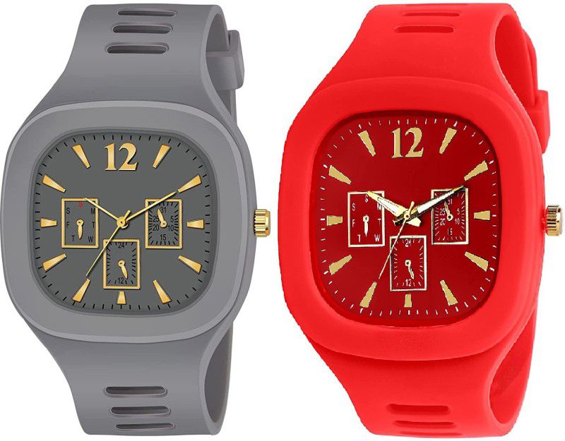 Analog Watch - For Boys (AMC-4)2022 LATEST DESIGN ANALOG BEST LOOKING GRAY & RED WATCH FOR MENS & BOYS
