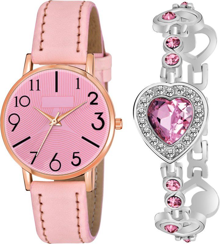 Stylish Leather Belt Watch & Stainless steel Bracelet combo Analog Watch - For Girls R_859_514_Pink