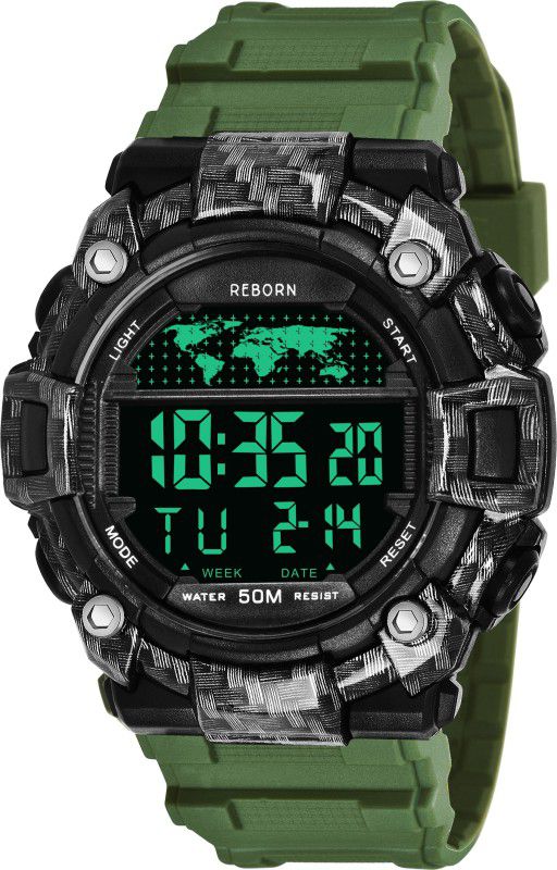 Multi- Functional Full Screen Black Sports Digital Watch - For Men Reborn Digital Green Watch Shockproof Multi-Functional Automatic Black Dial Black Strap
