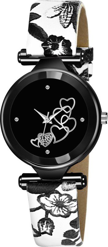 Leather strap Analog Watch - For Girls New 0415 Black Daisy Heart Design Watch For Women