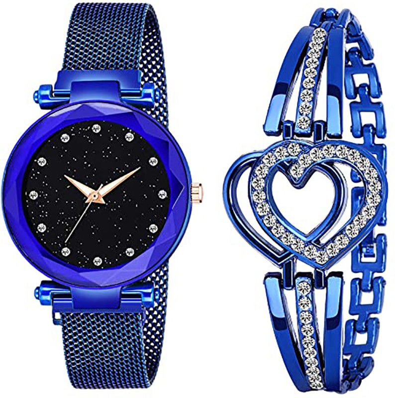 Bracelet For Girls And Quartz Watches For Women girls watch Analog Watch Analog Watch - For Girls Diamond Cut Starry Black Magnet Watch Buckle Black Magnet Watch And Bracelet