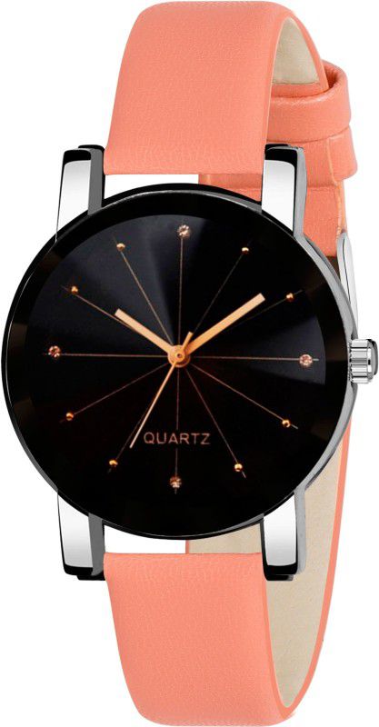 Prism Glass Designer Watch Analog Watch - For Women New Stylish Designer Crystal Glass Black Dial Leather peach color Strap Diamond professional Leather Strap Watch For women Analog Watch - For Girls