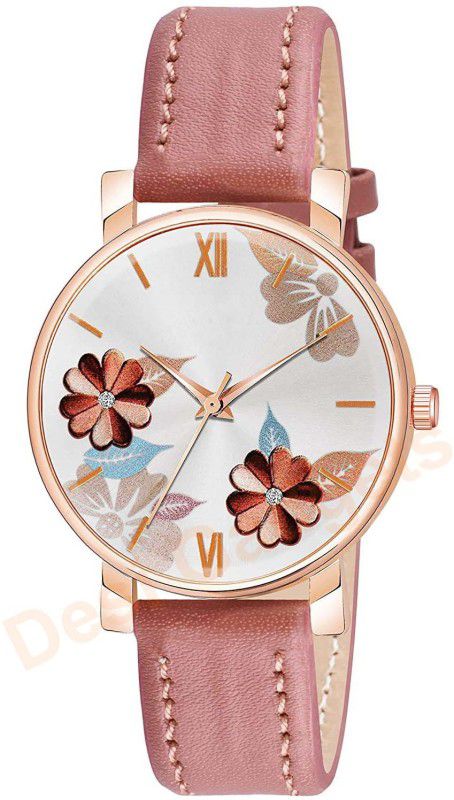 H03 Flower Pink Multi Color Flower Dial Premium Leather Strap Analog Watch for Women and Girls Analog Watch - For Women