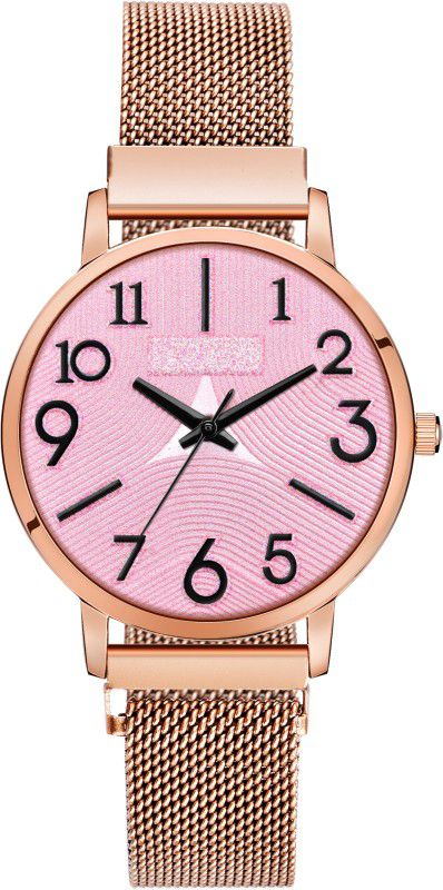 Gilrs Round Pink Dial Rose Gold Magnetic Chain Analog Watch - For Women MT-244