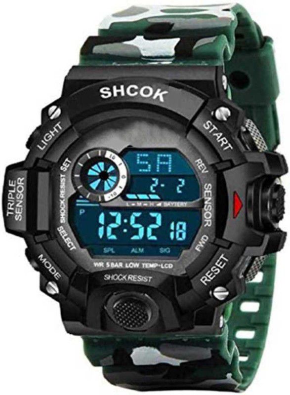 DURABLE Water&Shock Resistance Alarm Digital Watch - For Boys Skm Gmark Army Green Sport MultiFunction Working