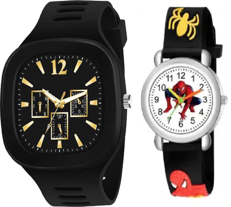 CASUAL, FORMAL,ALL FESTIVE COMBO FOR MEN & BOYS. (PACK OF 2) Analog Watch - For Men SQUARE DIAL & SPIDERMAN ANALOG WATCH, SILICON STRAP,COMBO FOR MEN & BOYS.