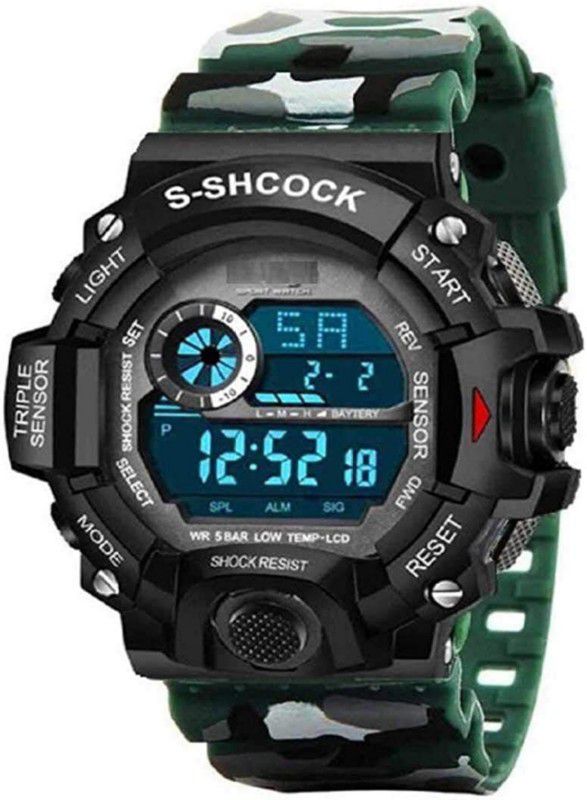 Army Color Printed Strap DIGITAL Chrono Dial Popular Sport Digital Watch - For Boys Sport Green Multi Function Working Day&Date Display Party Wear