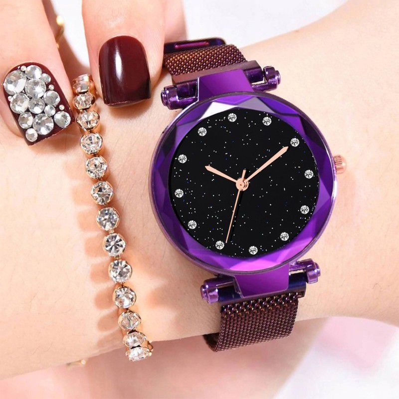 latest design diamond Studded New Magnetic Watch Wrist Style Girls Analog Watch - For Women Purple Color Magnet Watch Diamond studded