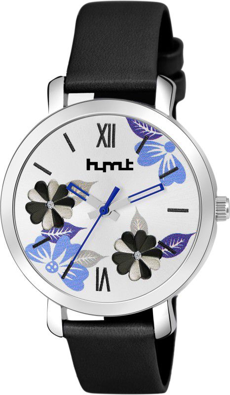 WHITE DIAL & BLACK LEATHER STRAP FOR GIRLS Analog Watch - For Women HMTY-8014
