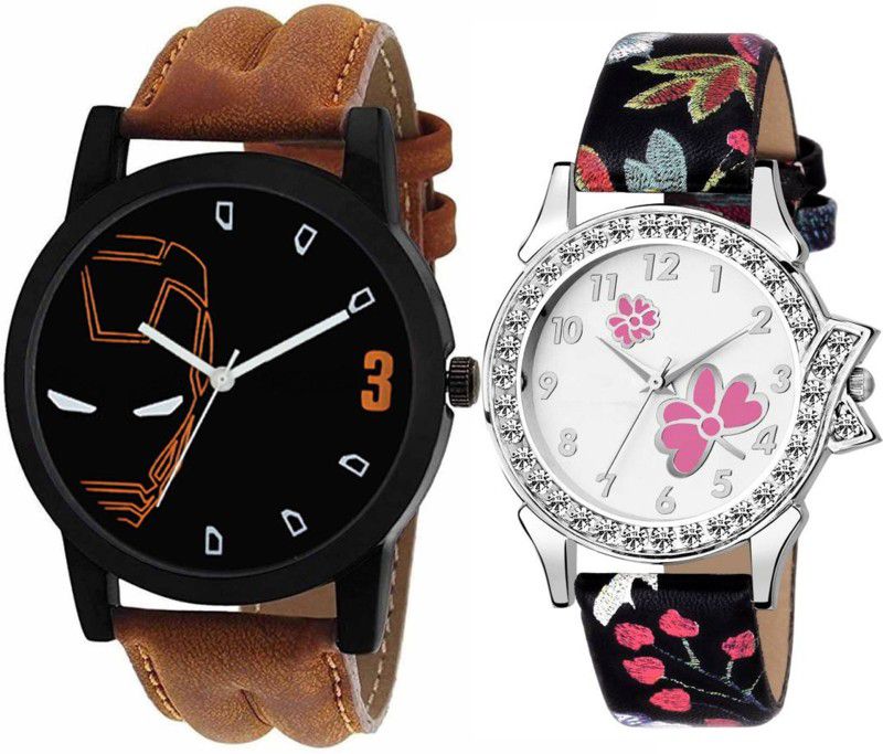 Analog Watch - For Men & Women Combo Pack of 2 Best Part-Wedding Style Leather Strap Couple Combo Watch For Boys & Girls PC-C032