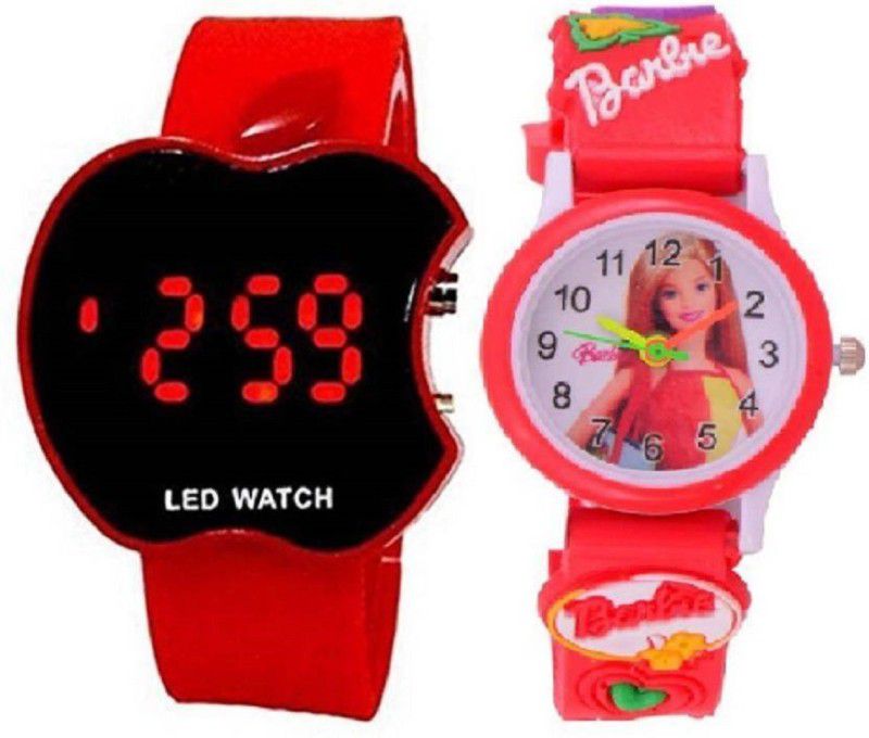 Analog-Digital Watch - For Boys & Girls NEW GENERATION RED ANALOG BARBIE + RED DIGITAL APPLE SHAPE WATCH FOR ( KIDS ) AND ALSO FOR GOOD GIFT