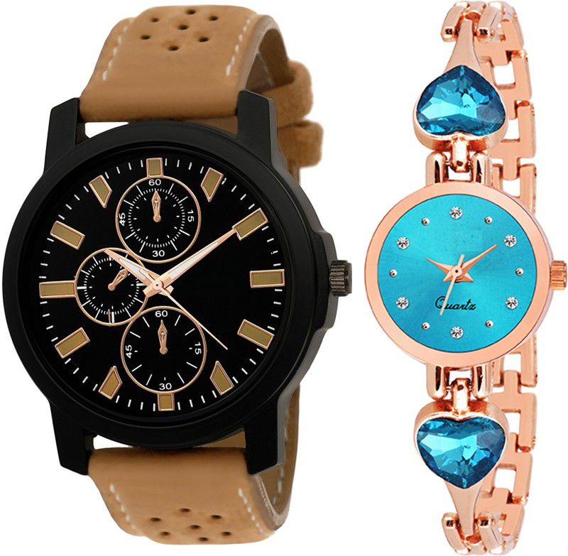 Analog Watch - For Men & Women Combo pack 2 Stylish SkyBlue Heart Stunned Multicolour Dial Bracelet Watch For Boys & Girls PCC-224