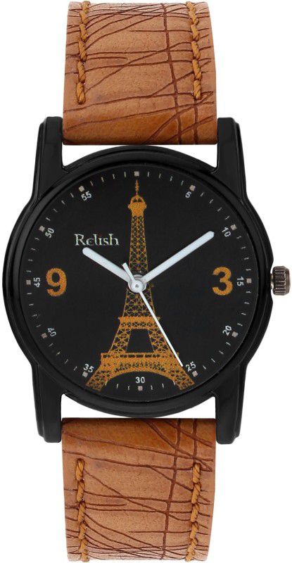 Brown Strap & Black Dial Paris Print Watch for girls and women Analog Watch - For Girls RE-L067TT