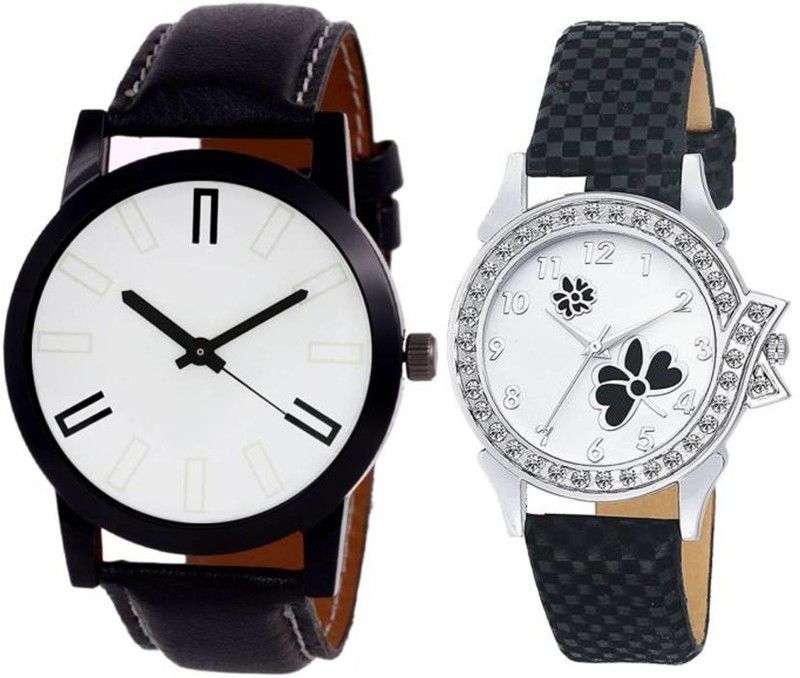 Analog Watch - For Men & Women Combo Pack 2 Attractive Part-Wedding Style Leather Strap Couple Combo Watch For Boys & Girls PC-D014