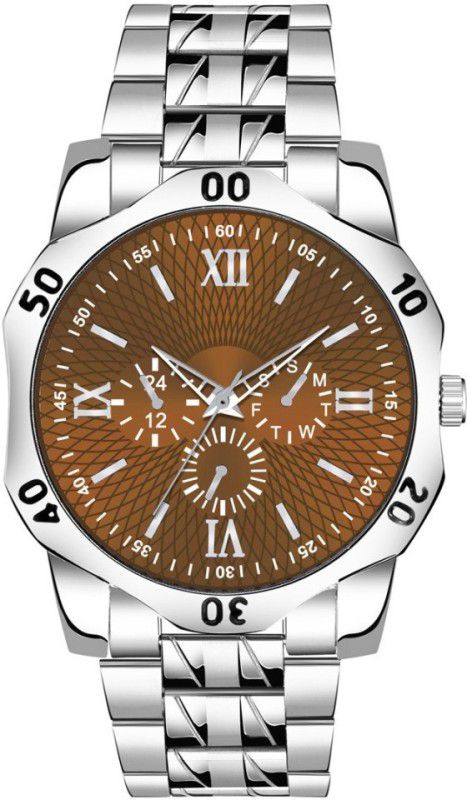 Analog Watch - For Men MT406 Casual Boys Brown Dial Round Silver Stainless Steel Analog Watch For Men