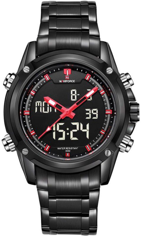 Analog-Digital Watch - For Men Charming Black Red Luxury (NF9050)